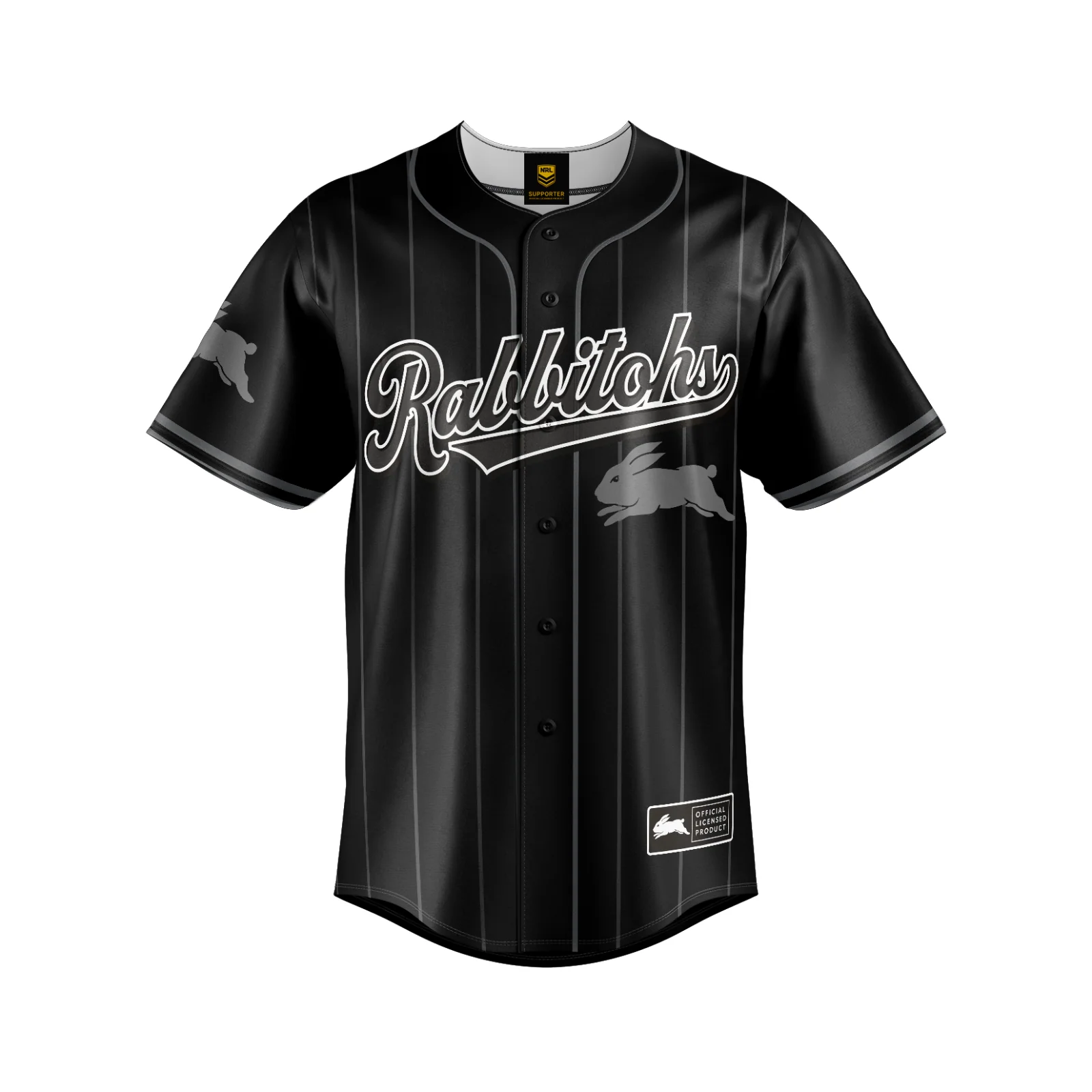 NRL Blackout Baseball Shirt - South Sydney Rabbitohs - Adult - Mens - Polo