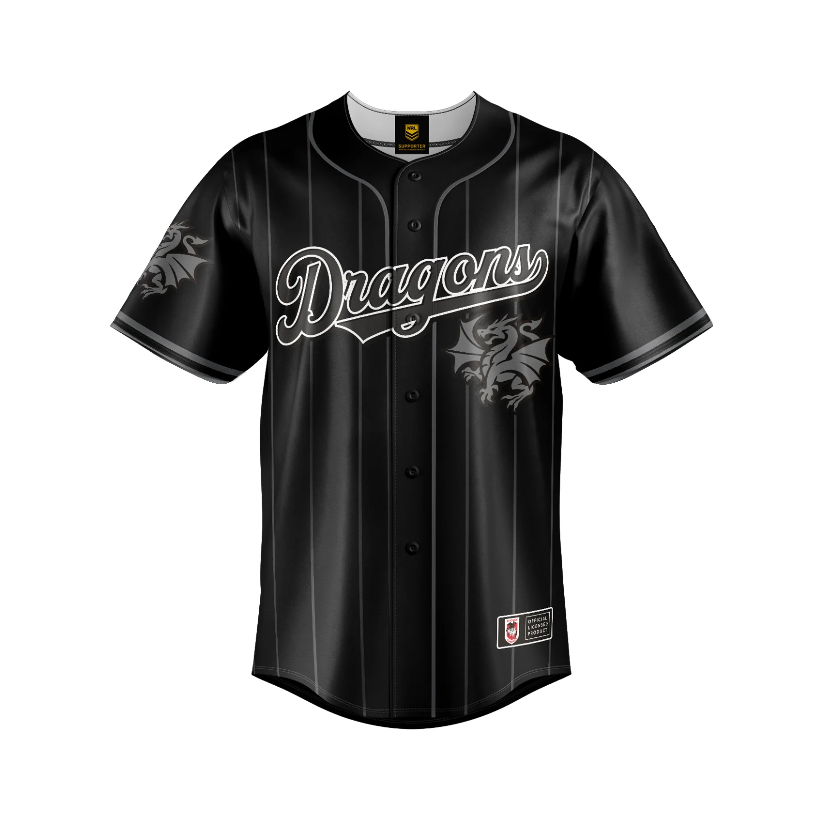NRL Blackout Baseball Shirt - St George Illawarra Dragons - Adult - Mens - Polo