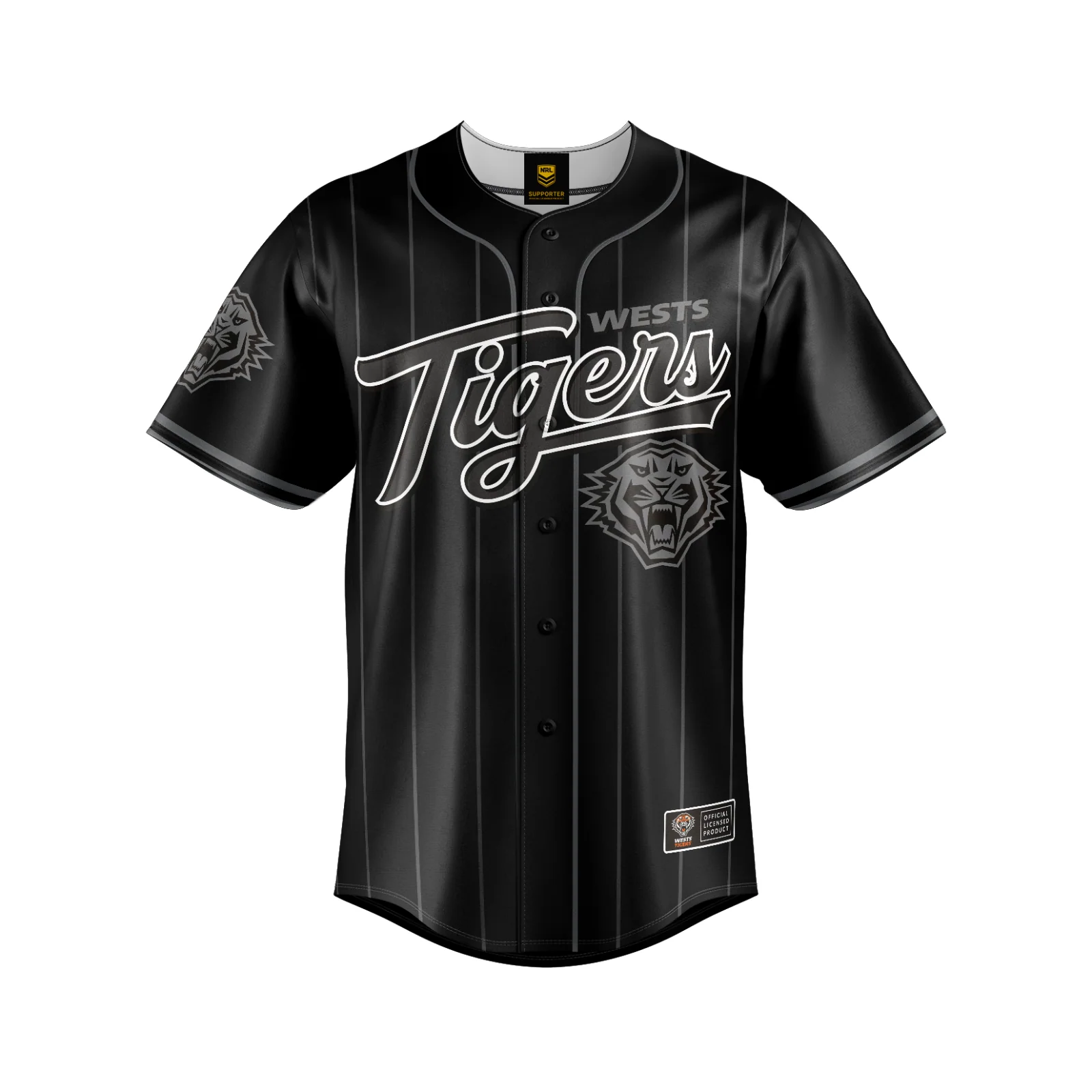 NRL Blackout Baseball Shirt - West Tigers - Adult - Mens - Polo