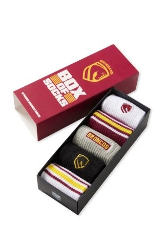 NRL Box Of 5 Socks - Brisbane Broncos - One Size Fits Most - Gift Box