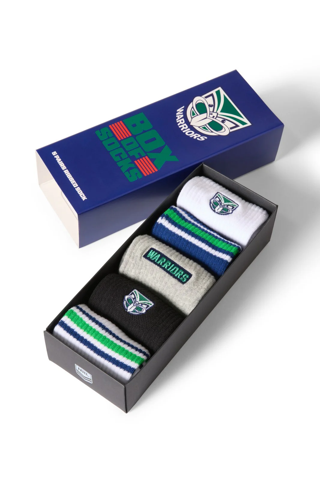 NRL Box Of 5 Socks - New Zealand Warriors - One Size Fits Most - Gift Box