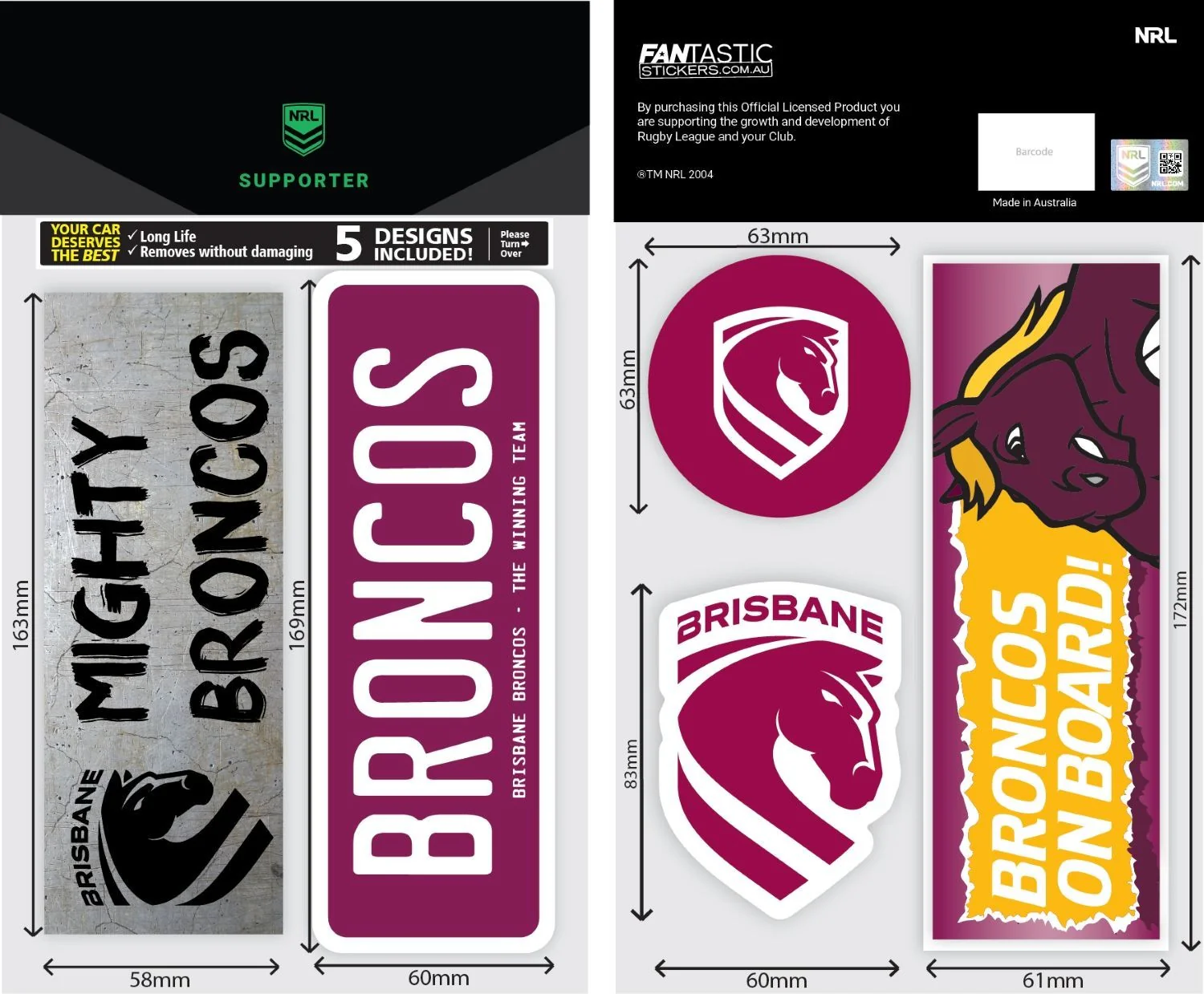 NRL Bumper Decal Sheet Set - Brisbane Broncos - Team Logo Sticker - 170mm - Image 2