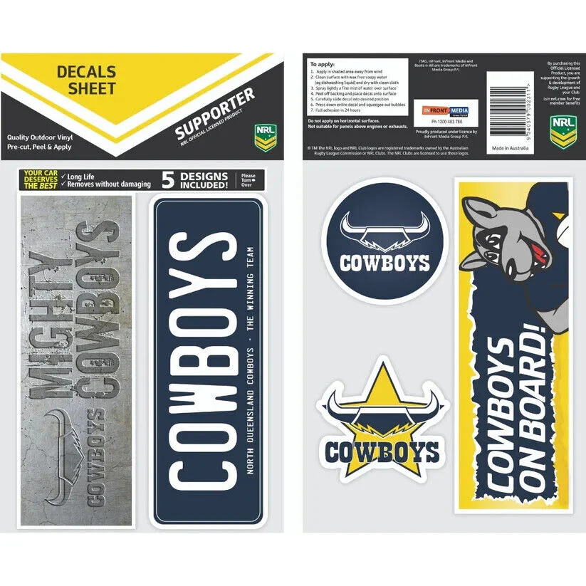NRL Bumper Decal Sheet Set - North Queensland Cowboys - Team Logo Sticker -170mm - Image 2