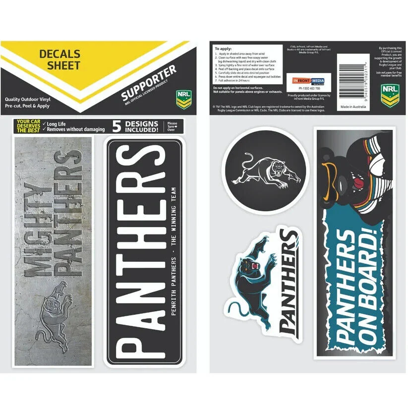 NRL Bumper Decal Sheet Set - Penrith Panthers - Team Logo Sticker - 170mm - Image 2