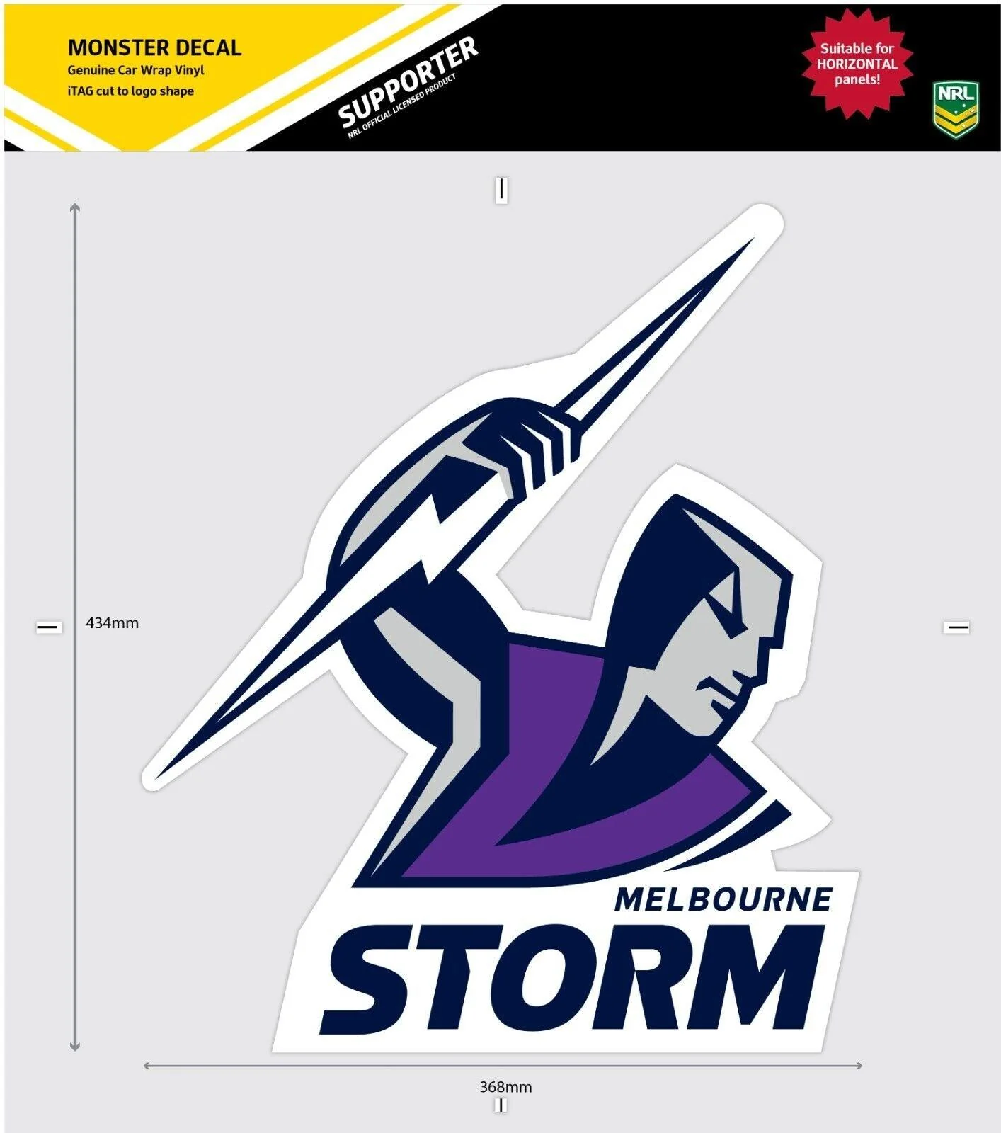 NRL Car Monster Decal - Melbourne Storm - Sticker - Team Logo - 470mm - Image 2