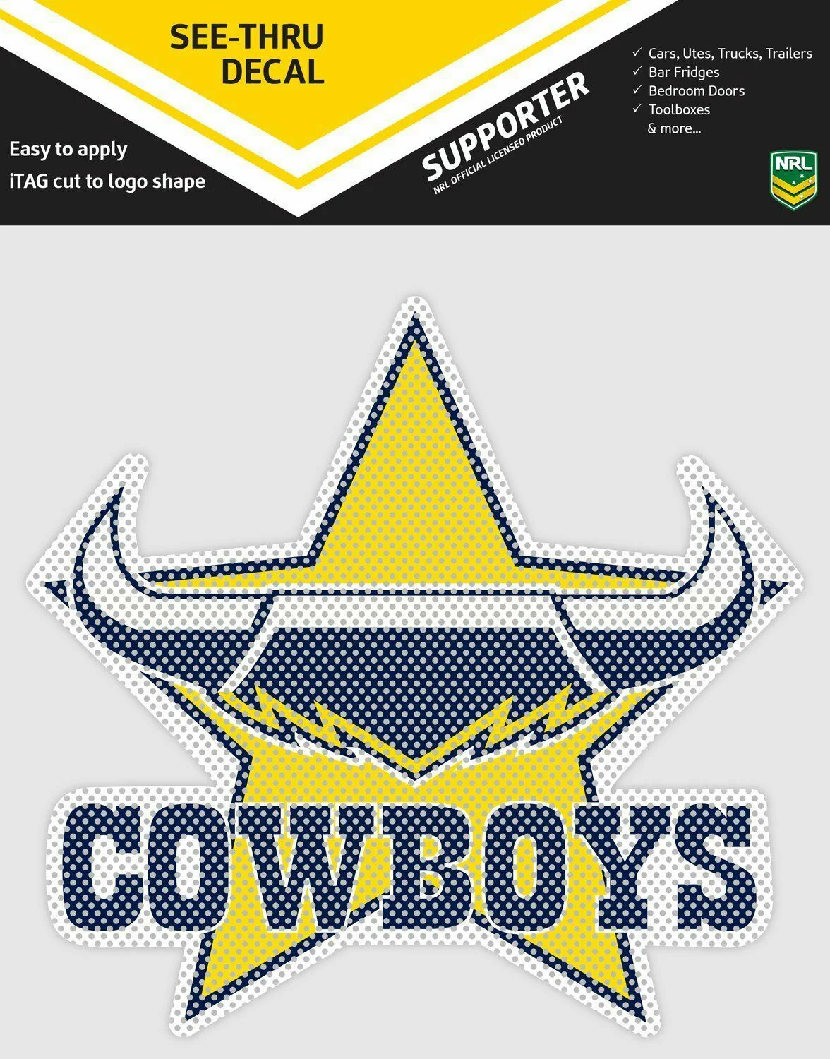 NRL Car UV Decal Sticker - North Queensland Cowboys - Size 14-18cm - See Thru - Image 2