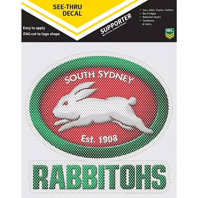 NRL Car UV Decal Sticker - South Sydney Rabbitohs - See Thru - Old Design