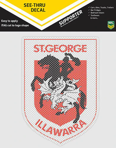 NRL Car UV Decal Sticker - St George Illawarra Dragons - Size 14-18cm - See Thru - Image 2