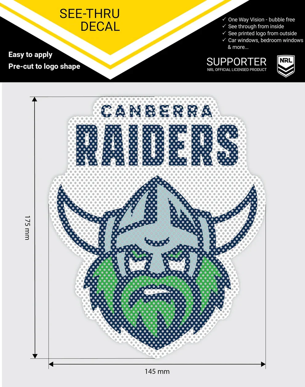 NRL Car UV Rated Decal Sticker - Canberra Raiders - See Thru - Image 2
