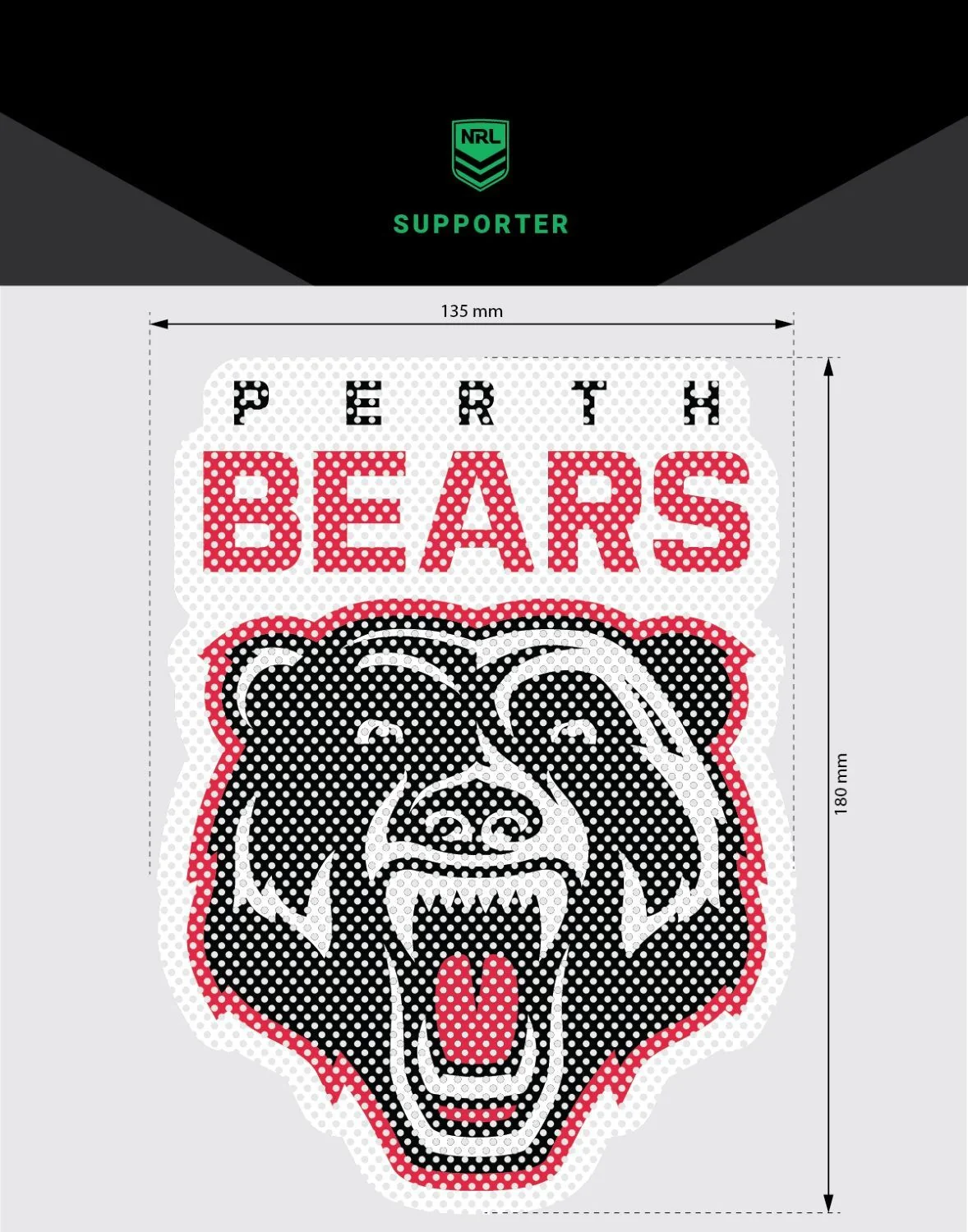 NRL Car UV Rated Decal Sticker  Perth Bears  Size 1318cm  See Thru
