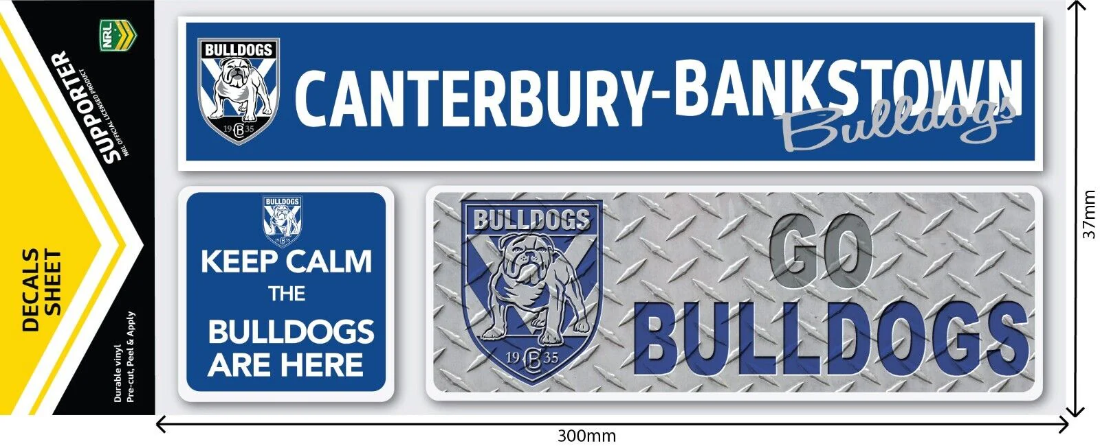 NRL Car Window Decal Set - 3 Stickers - Canterbury Bulldogs - 280mm - Image 2