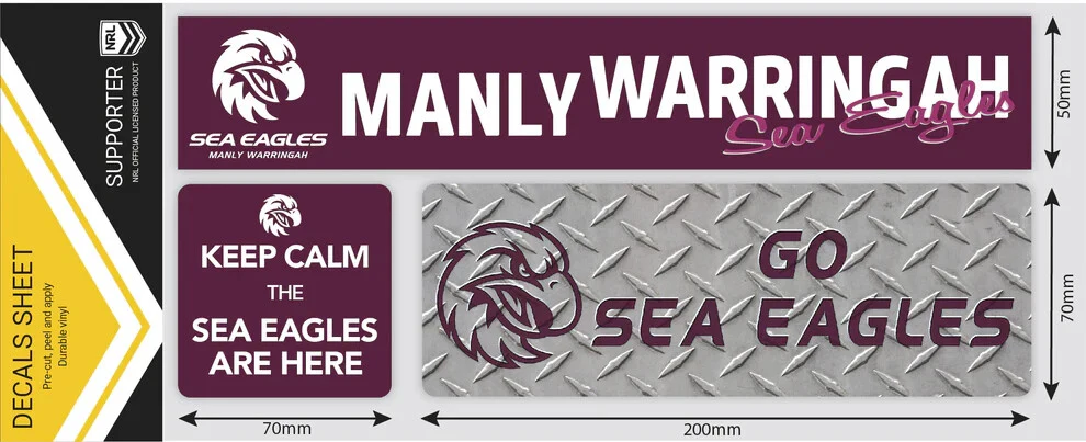NRL Car Window Decal Set - 3 Stickers - Manly Sea Eagles - 280mm - New - Image 2