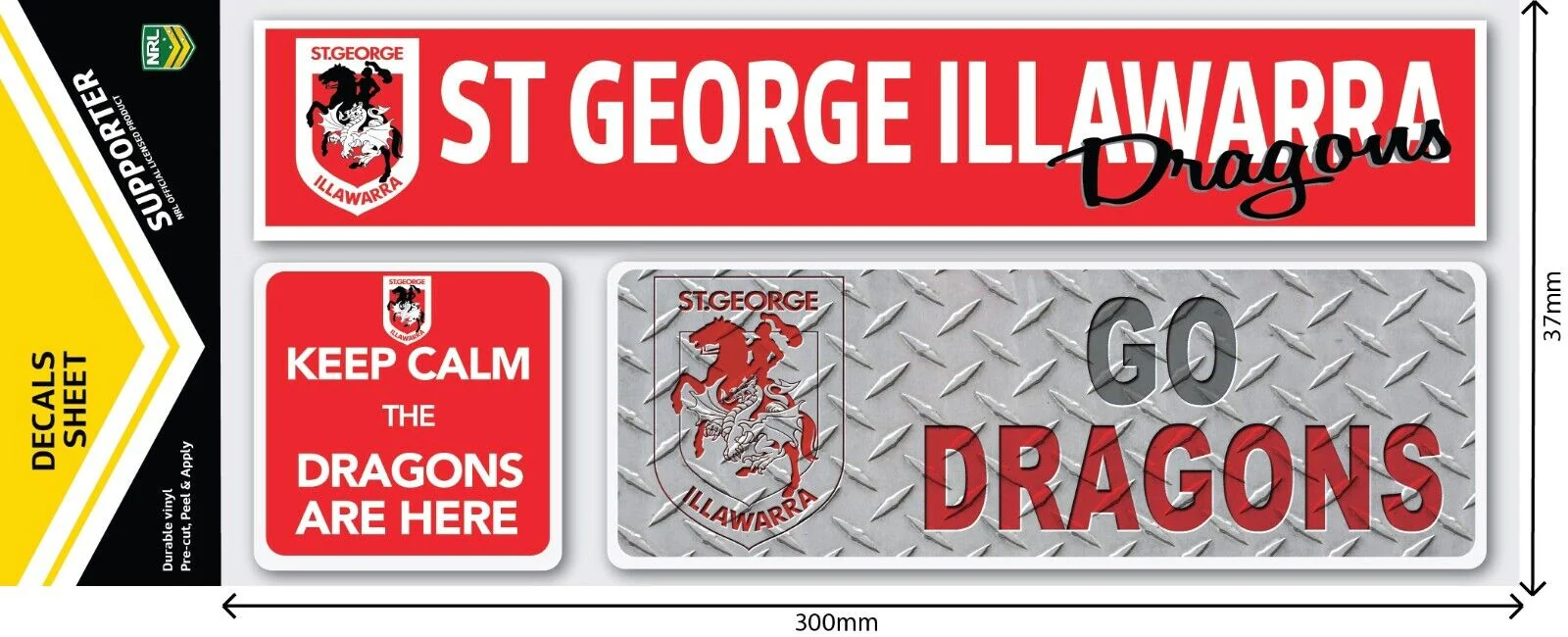 NRL Car Window Decal Set - 3 Stickers - St George Illawarra Dragons - 280mm - Image 2