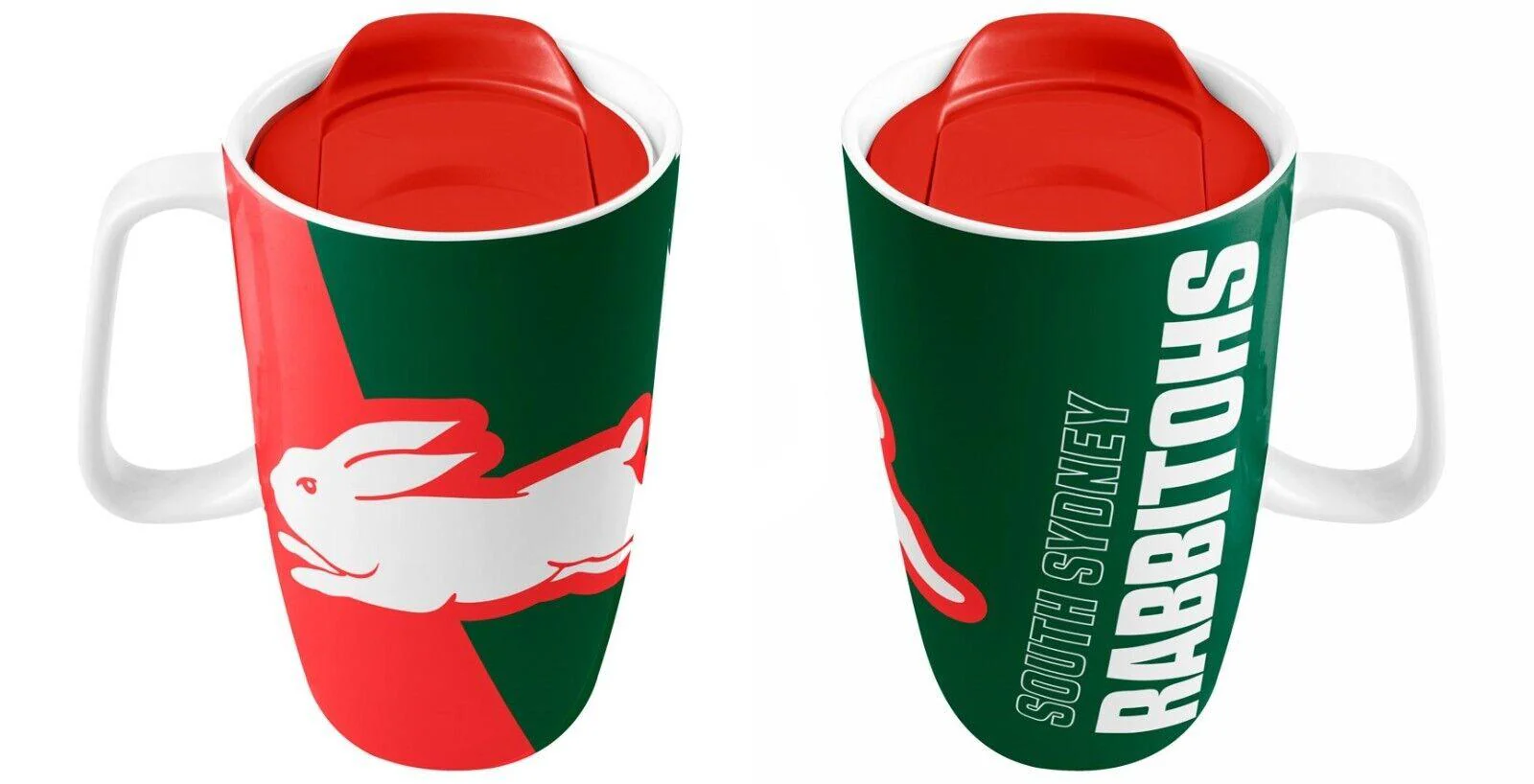 NRL Ceramic Travel Coffee Mug - South Sydney Rabbitohs - Drink Cup With Lid - Image 2
