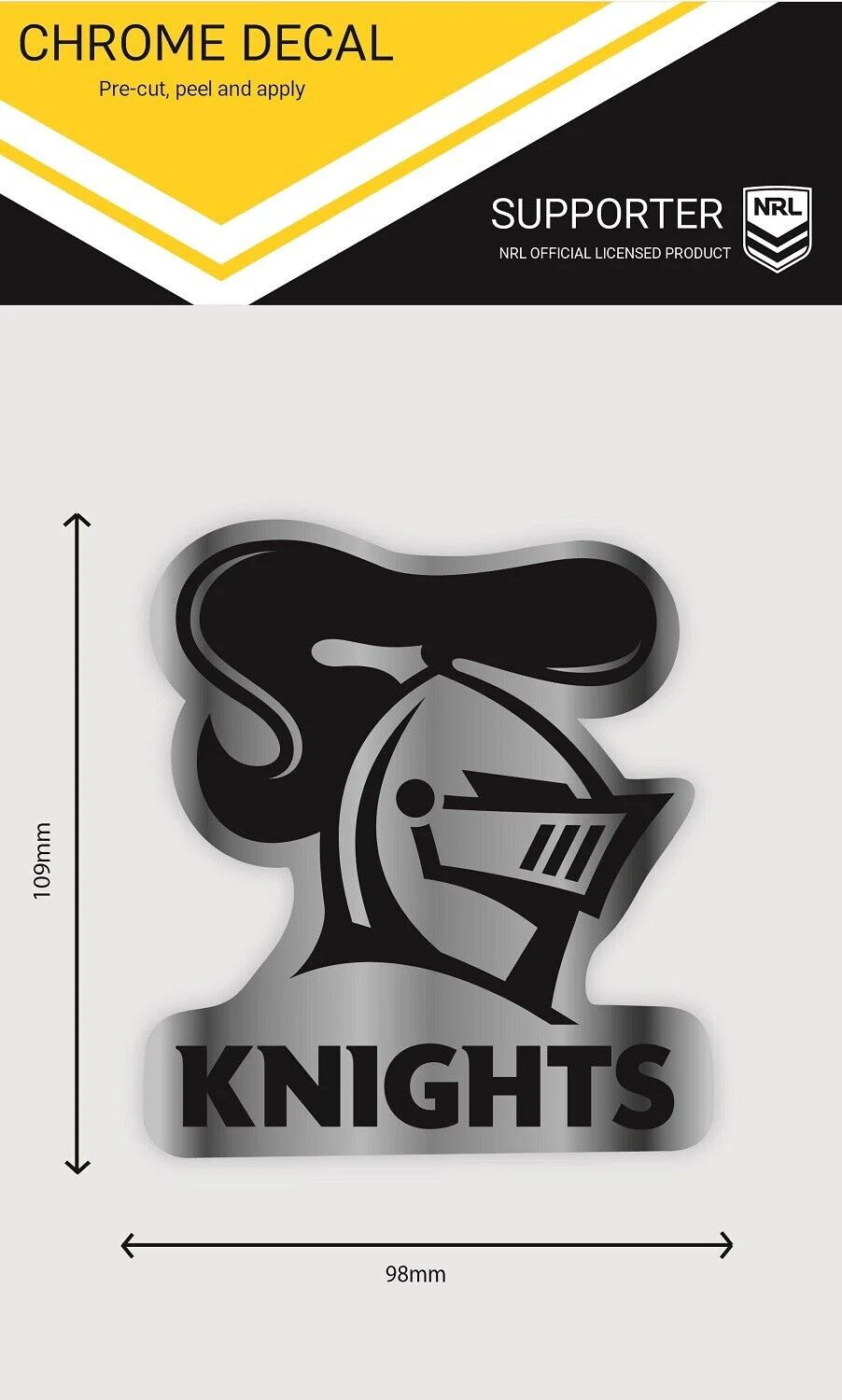 NRL Chrome Decal - Newcastle Knights - Car Sticker 12x12cm