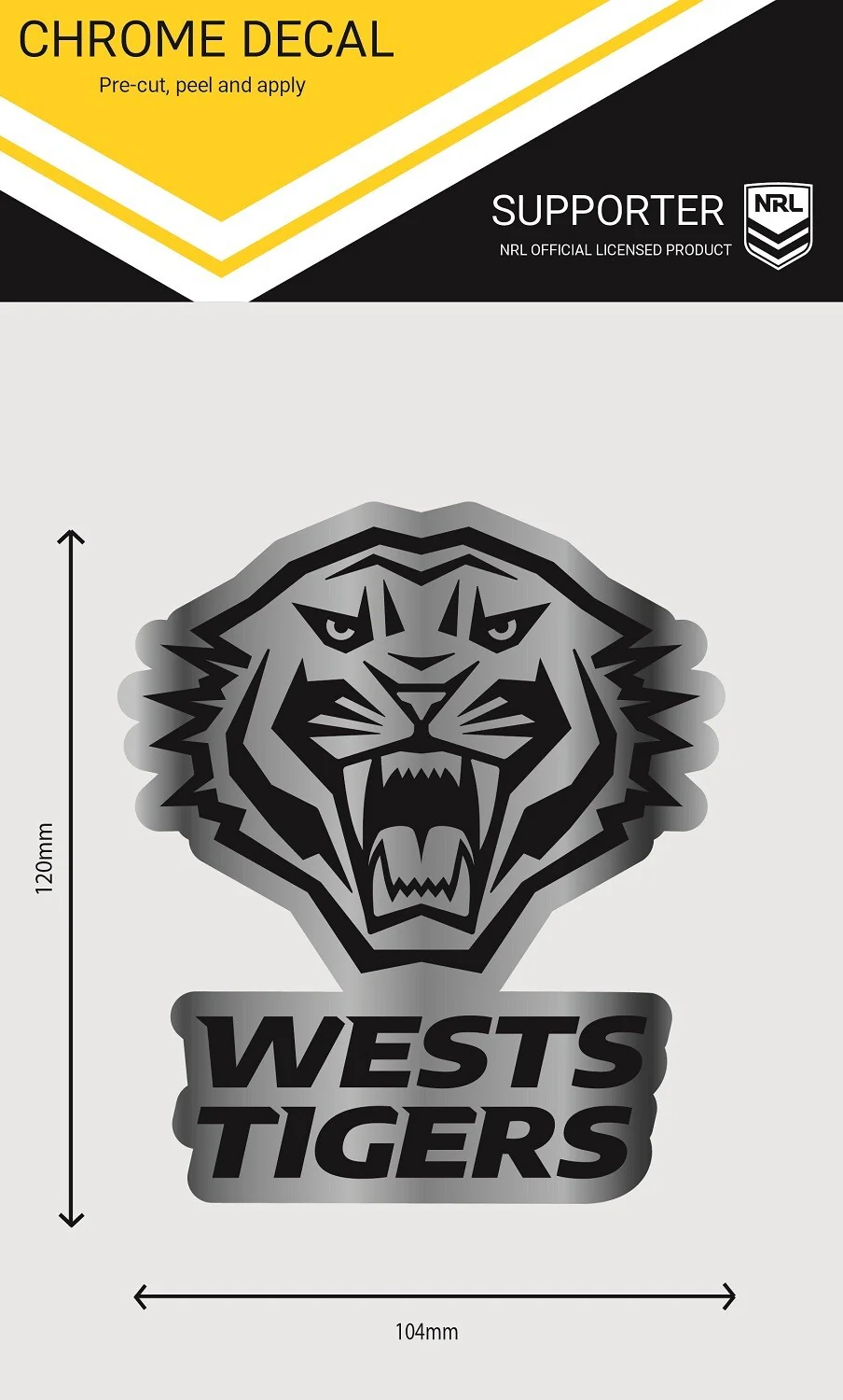NRL Chrome Decal - West Tigers - Car Sticker 12x12cm - Image 2