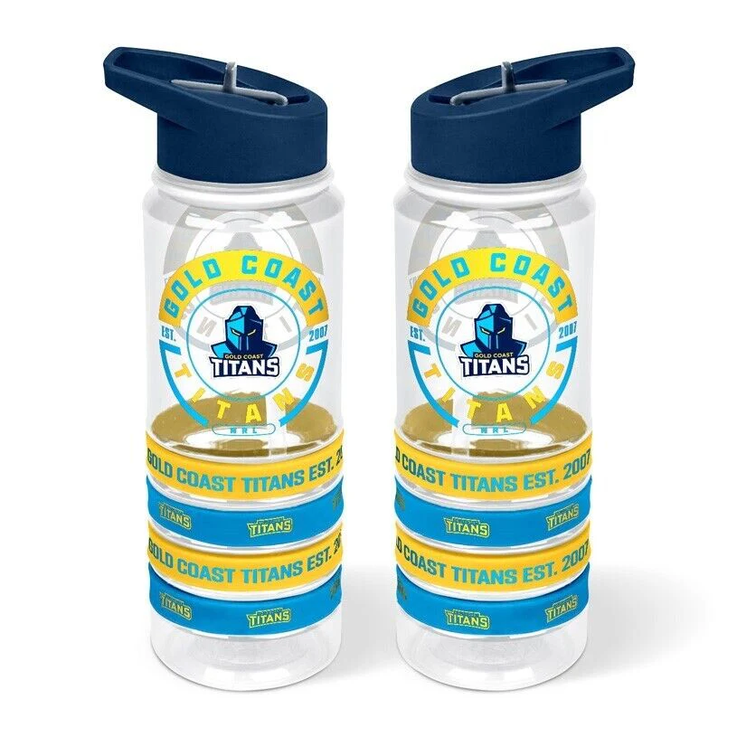 NRL Clear Tritan Drink Bottle 650ml - Gold Coast Titans - 4 Wrist Bands - Image 2