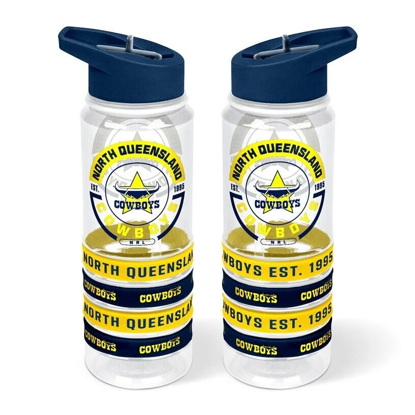 NRL Clear Tritan Drink Bottle 650ml - North Queensland Cowboys - 4 Wrist Bands - Image 2