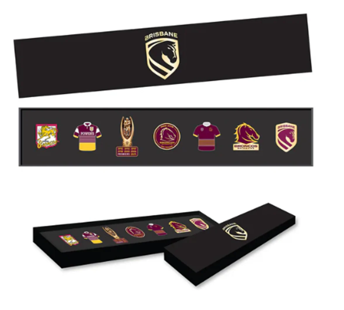 NRL Evolution Pin Set - History Logos - Brisbane Broncos - New Logo