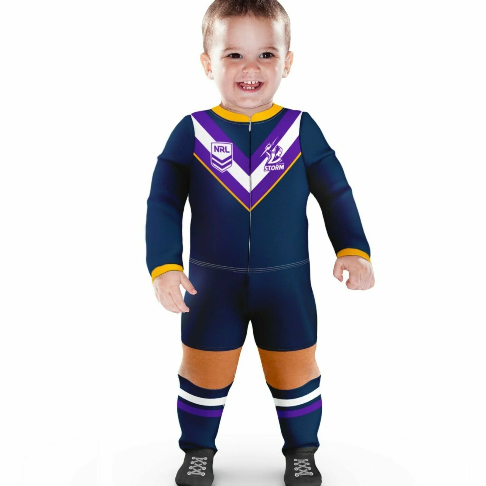 NRL Footy Suit Body Suit - Melbourne Storm -  Baby Toddler Infant - Image 3