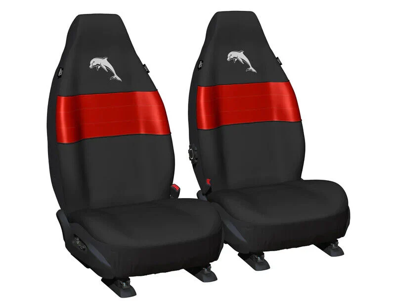 NRL Front Car Seat Covers - Dolphins - Set Of Two -  One Size Fits All - Image 2