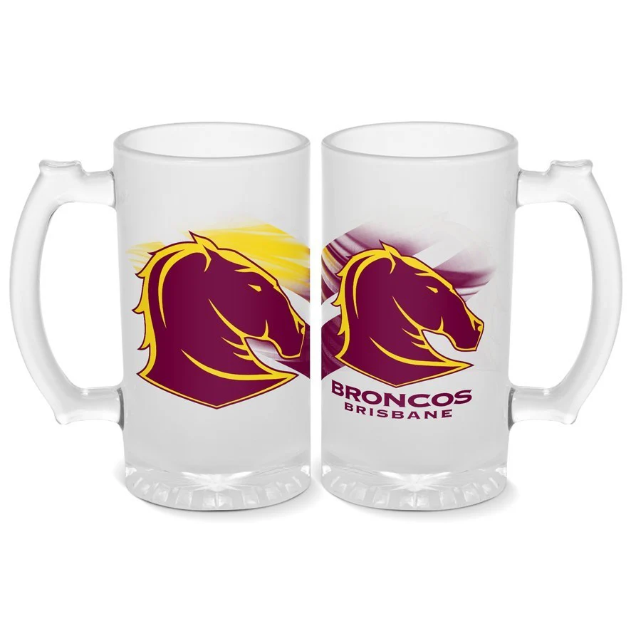 NRL Frosted Stein Glass - Brisbane Broncos  - 500ml - Drink Cup Mug