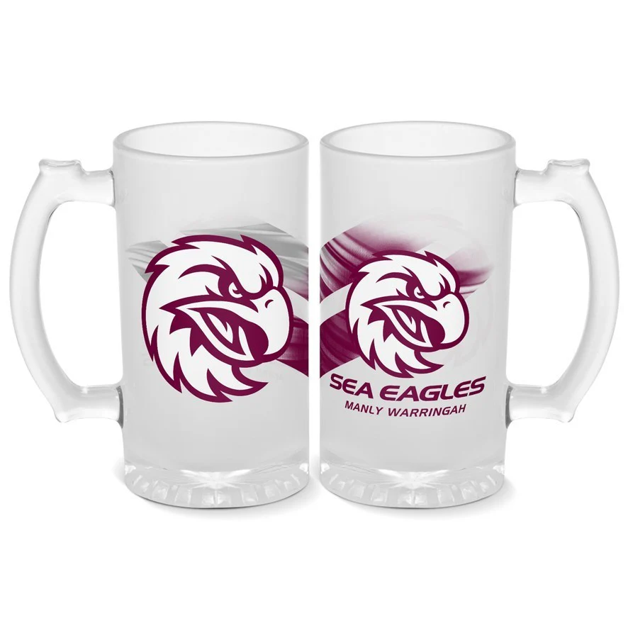 NRL Frosted Stein Glass - Manly Sea Eagles - 500ml - Drink Cup Mug