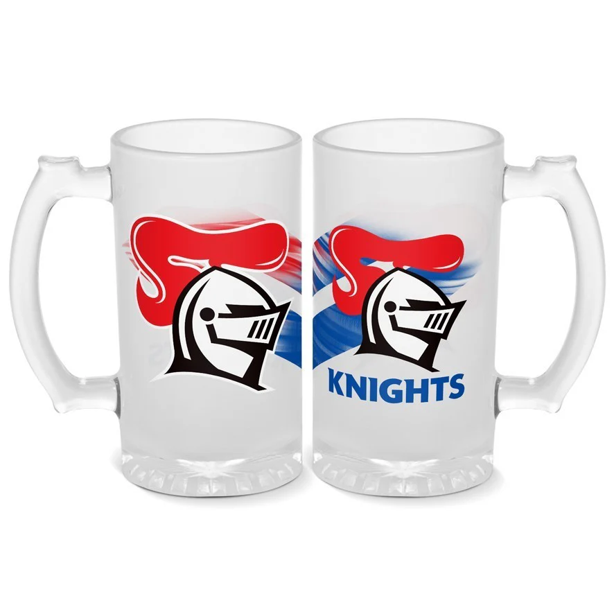 NRL Frosted Stein Glass - Newcastle Knights - 500ml - Drink Cup Mug - Image 2