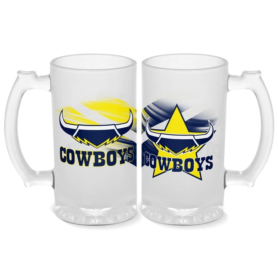 NRL Frosted Stein Glass - North Queensland Cowboys - 500ml - Drink Cup Mug - Image 2