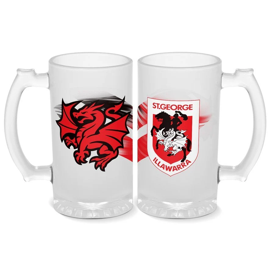 NRL Frosted Stein Glass - St George Illawarra Dragons - 500ml - Drink Cup Mug - Image 2