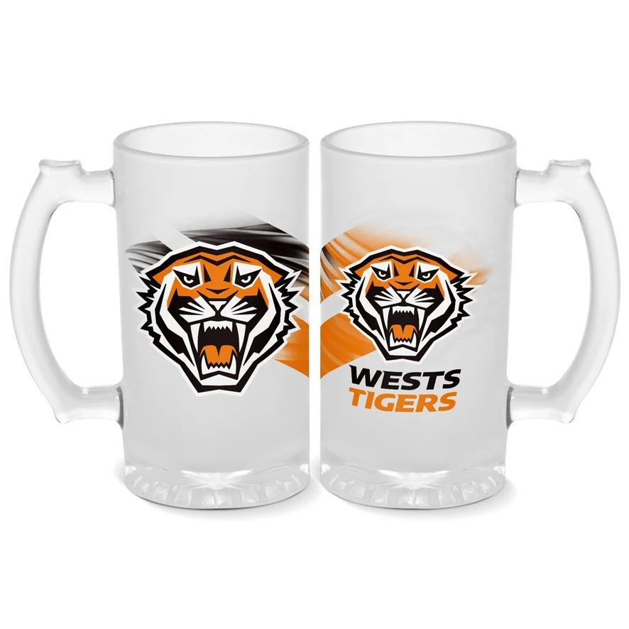 NRL Frosted Stein Glass - West Tigers - 500ml - Drink Cup Mug