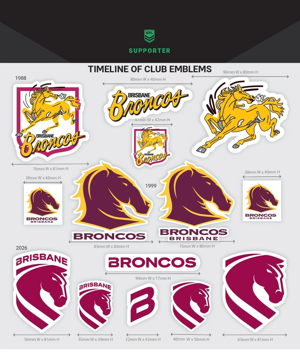 NRL Giant Decal Sheet - Brisbane Broncos - Timeline Of Club Logos - Stickers - Image 2