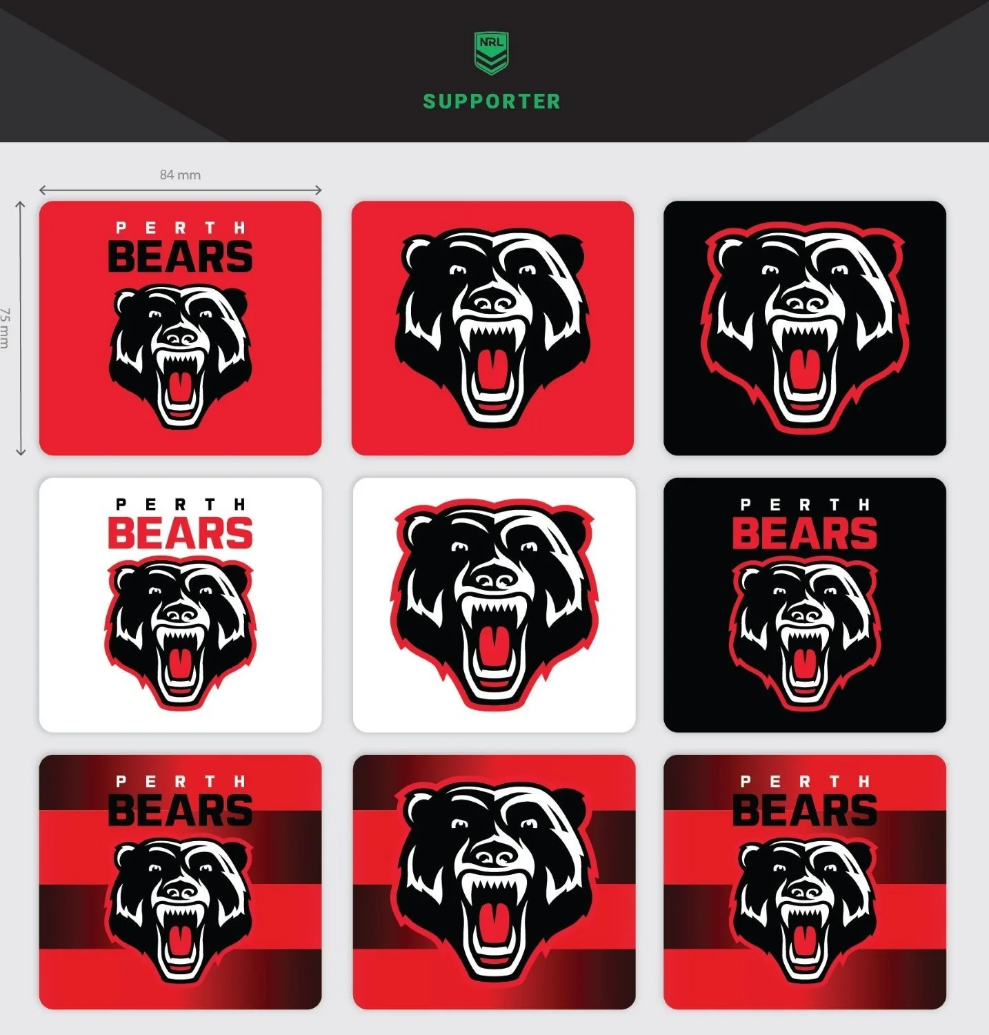 NRL Giant Decal Sheet  Perth Bears  Multiple Club Logos  Stickers