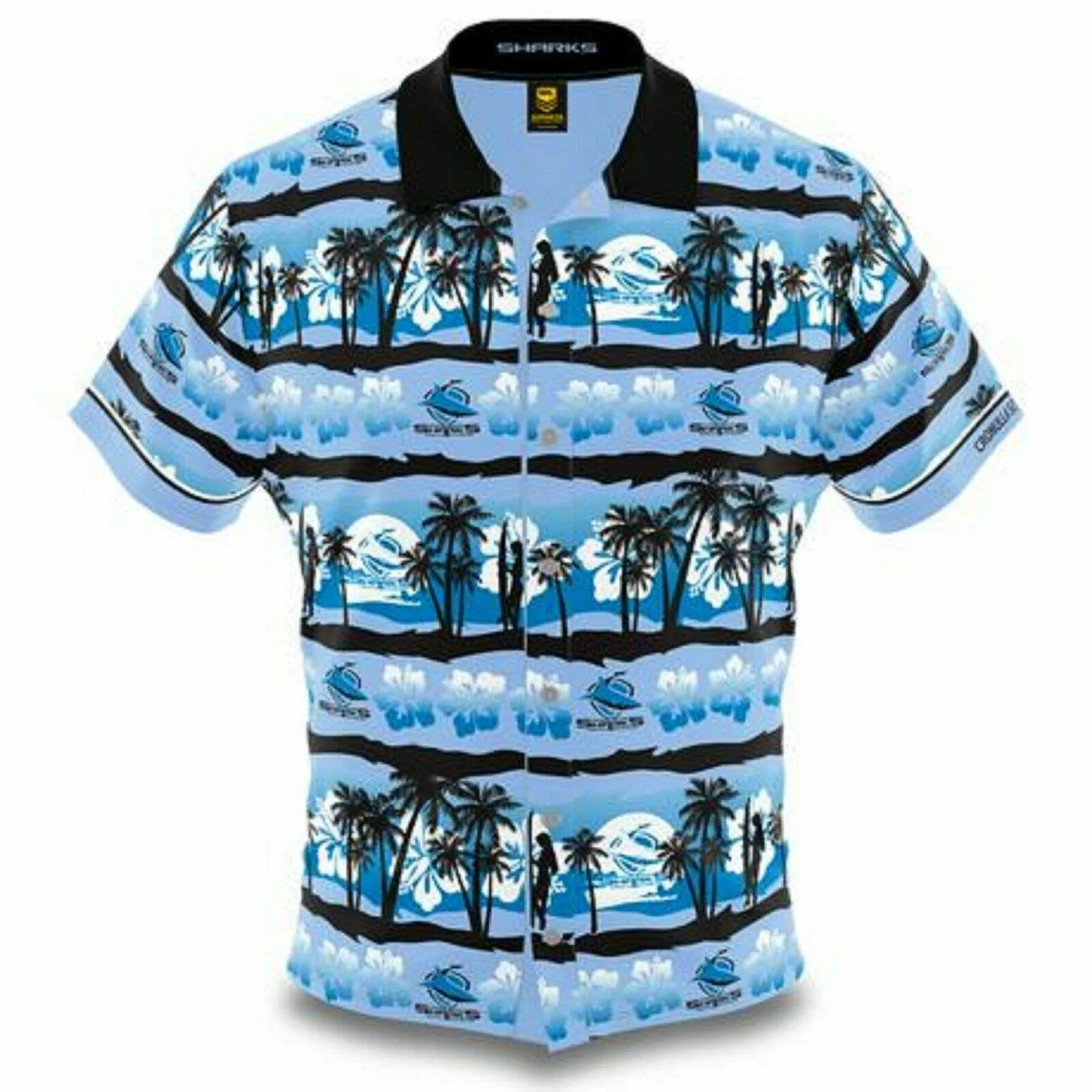 NRL Hawaiian Button Up Polo Shirt - Cronulla Sharks - Adult - Rugby League