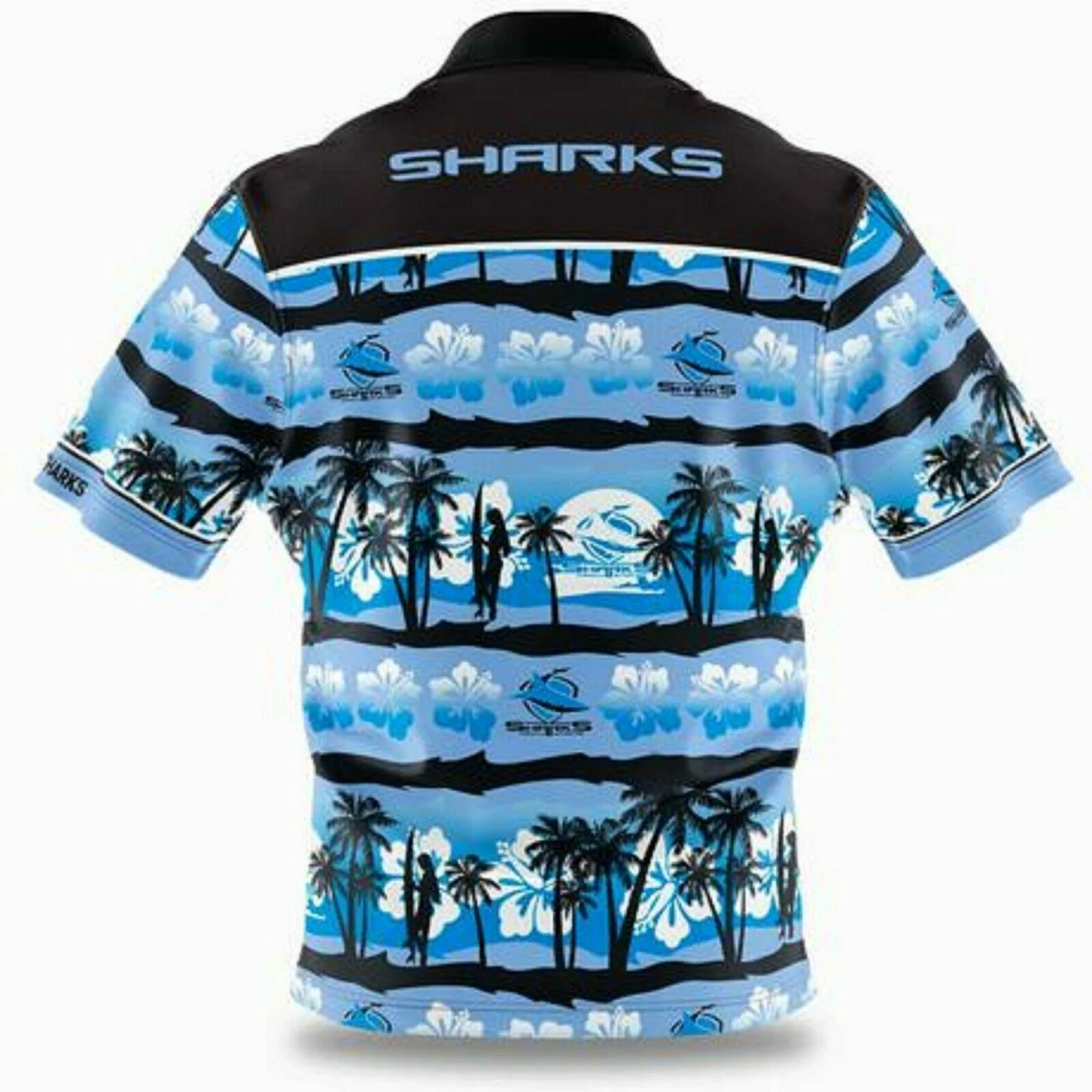 NRL Hawaiian Button Up Polo Shirt - Cronulla Sharks - Adult - Rugby League - Image 2
