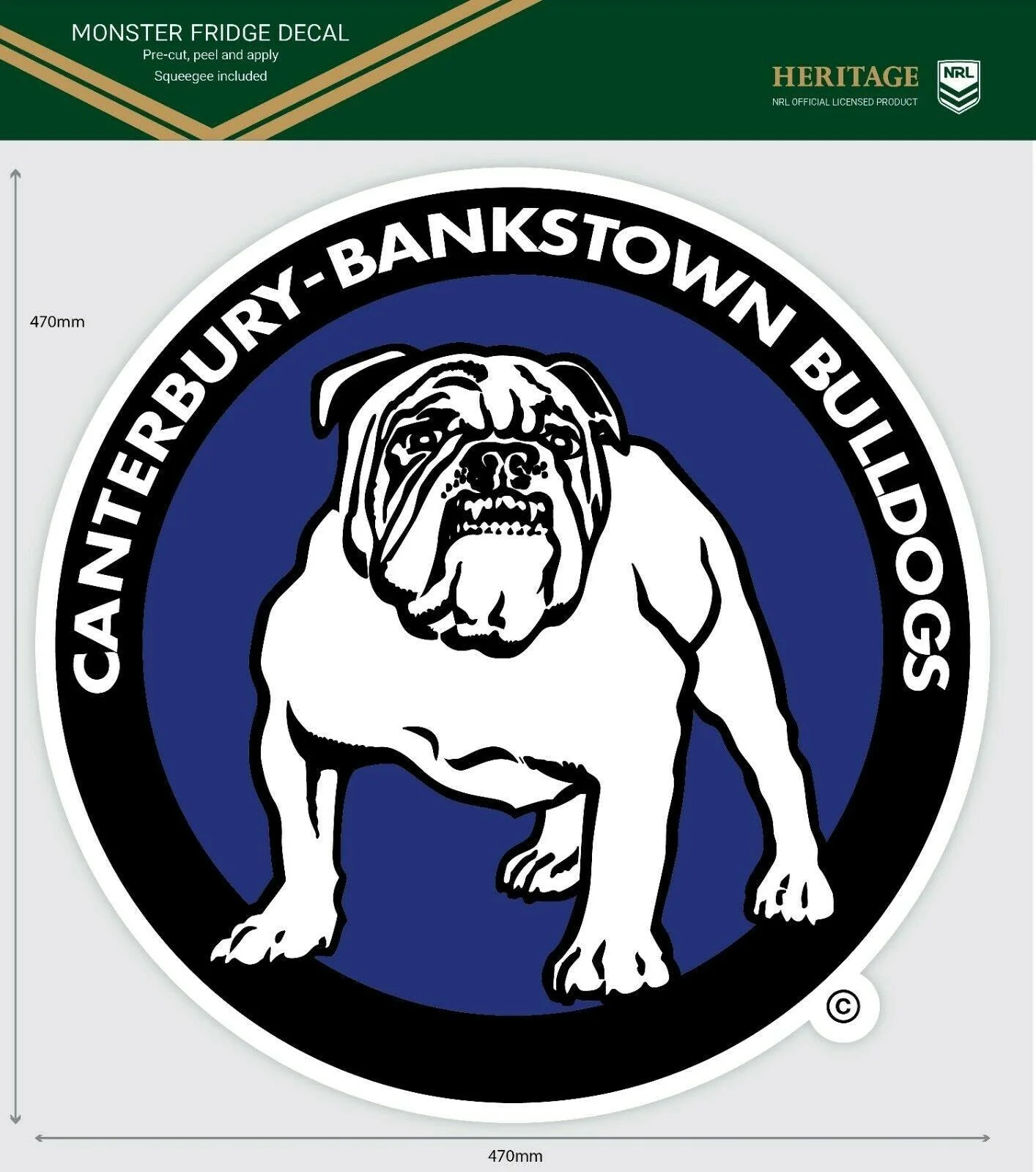 NRL Heritage Fridge Decal - Canterbury Bulldogs -Team Logo Sticker - 470x470mm - Image 2