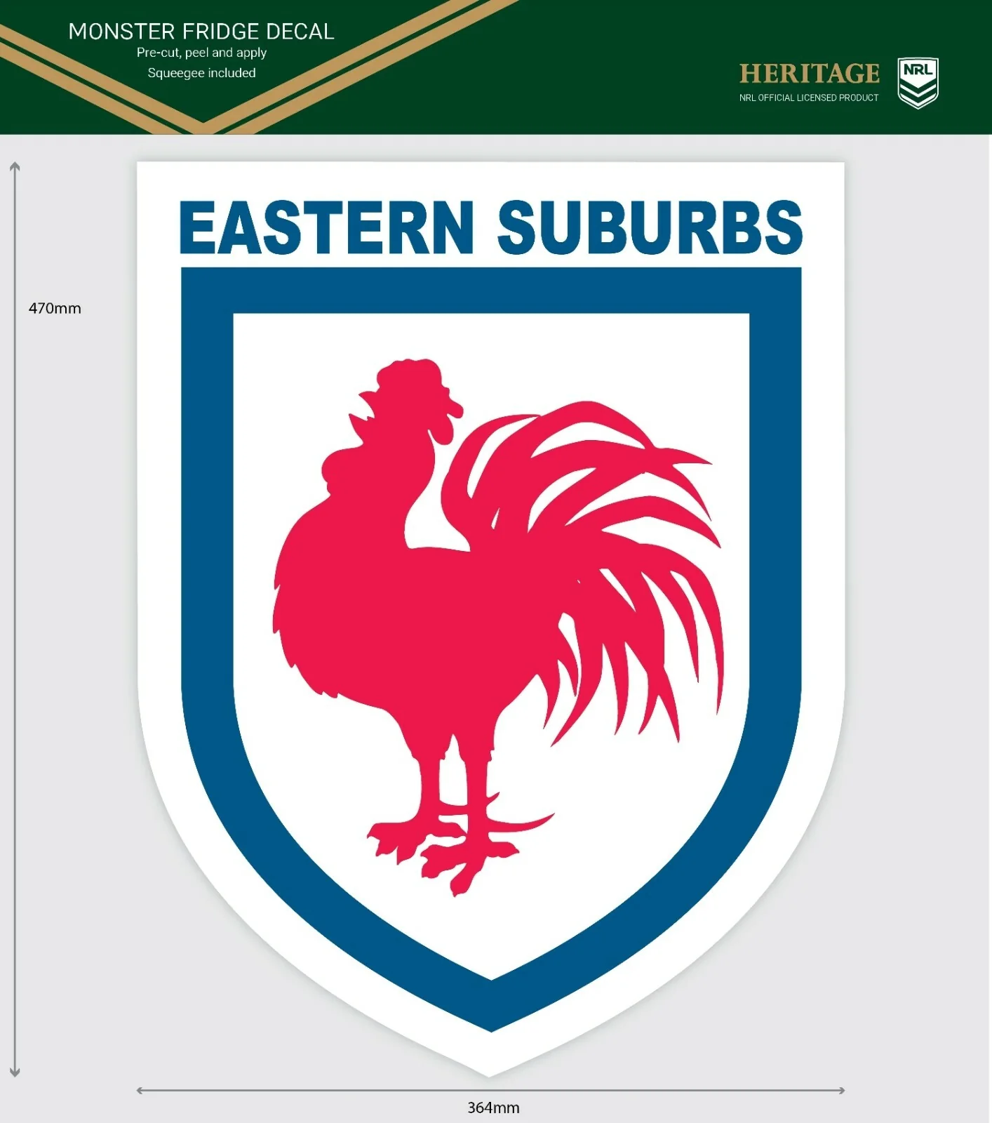 NRL Heritage Fridge Decal - Eastern Suburbs - Team Logo Sticker - 470x364mm