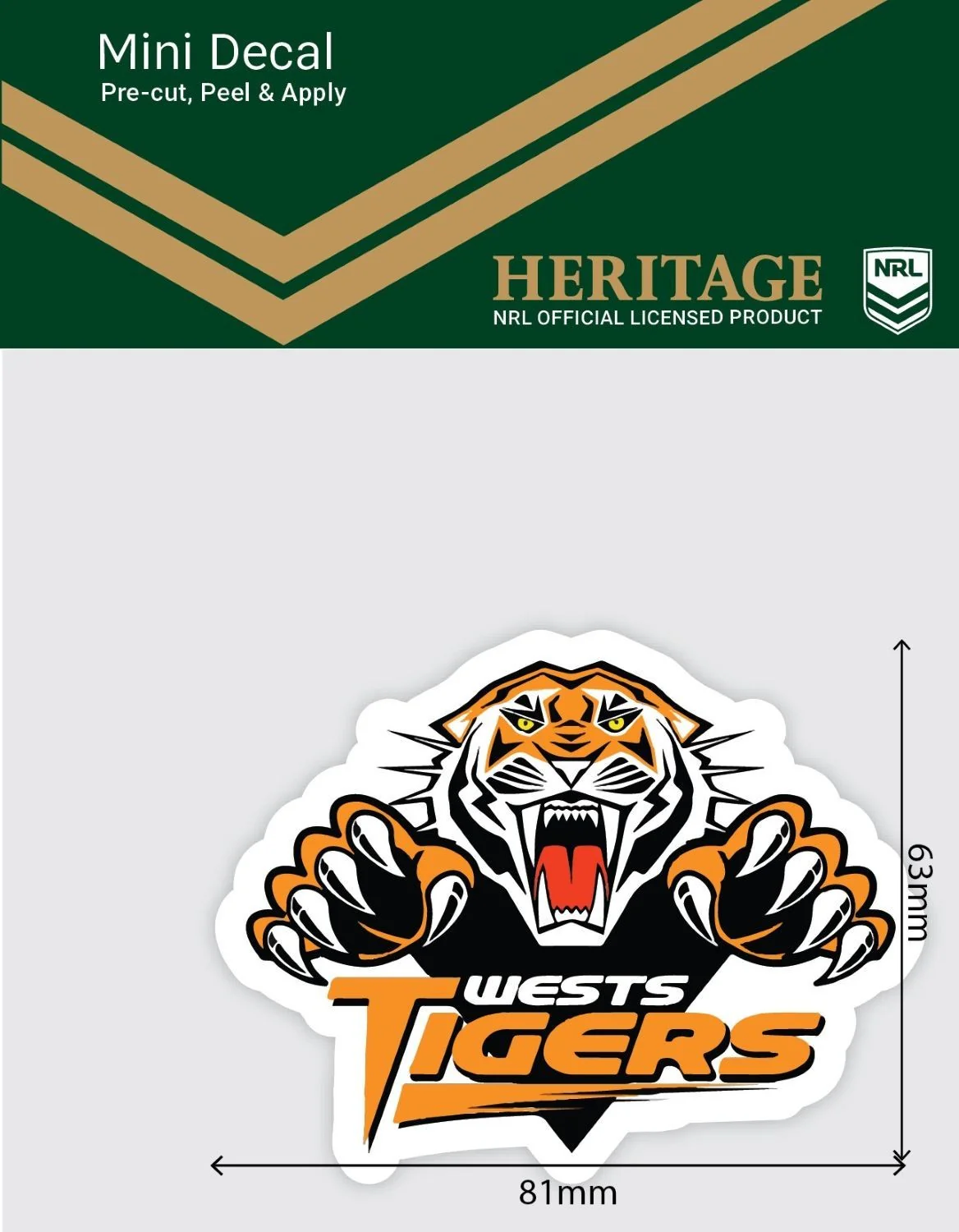 NRL Heritage Mini Decal - West Tigers - Single Sticker - Image 2