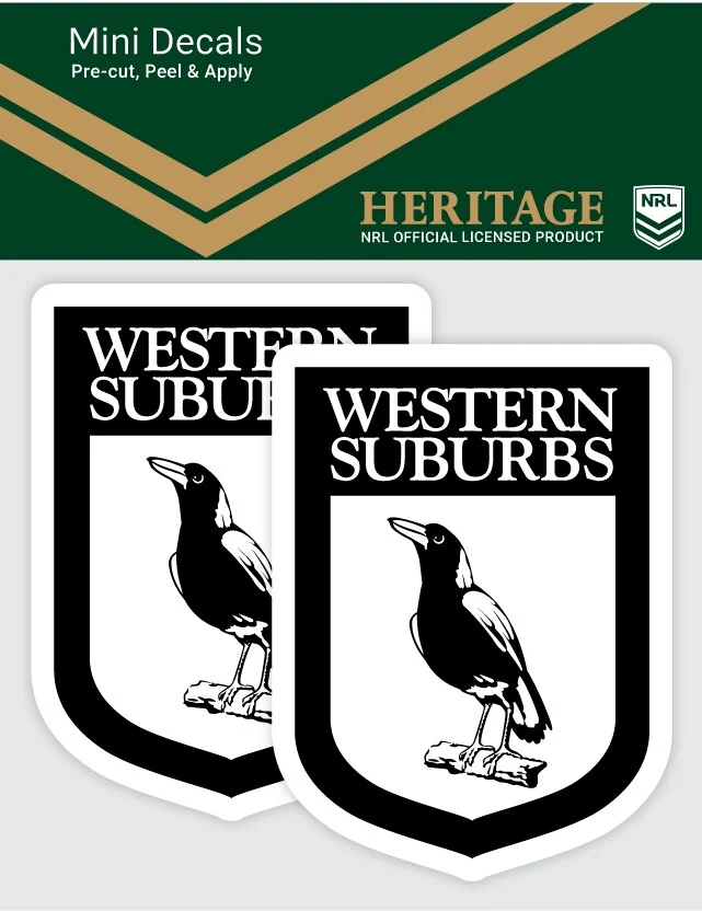 NRL Heritage Mini Decal - Western Suburbs Magpies - Sticker Set Of 2 - 8x7cm