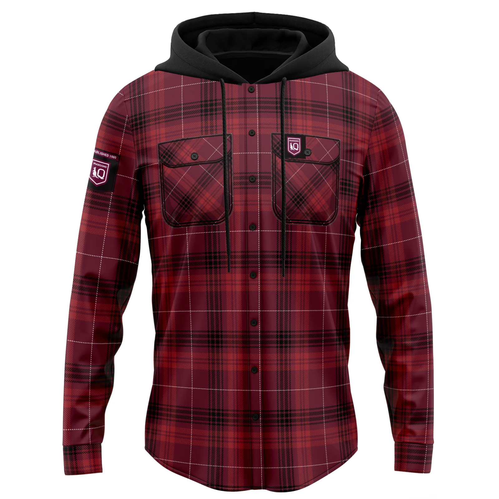 NRL 'Highland' Hooded Flannel Jacket - Queensland Maroons - Flanno - QLD