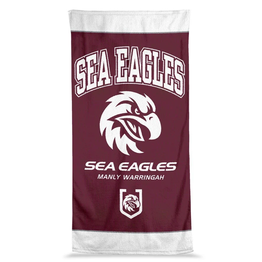 NRL Jumbo Beach Towel - Manly Sea Eagles - Team Logo - 90cmx170cm - Image 2