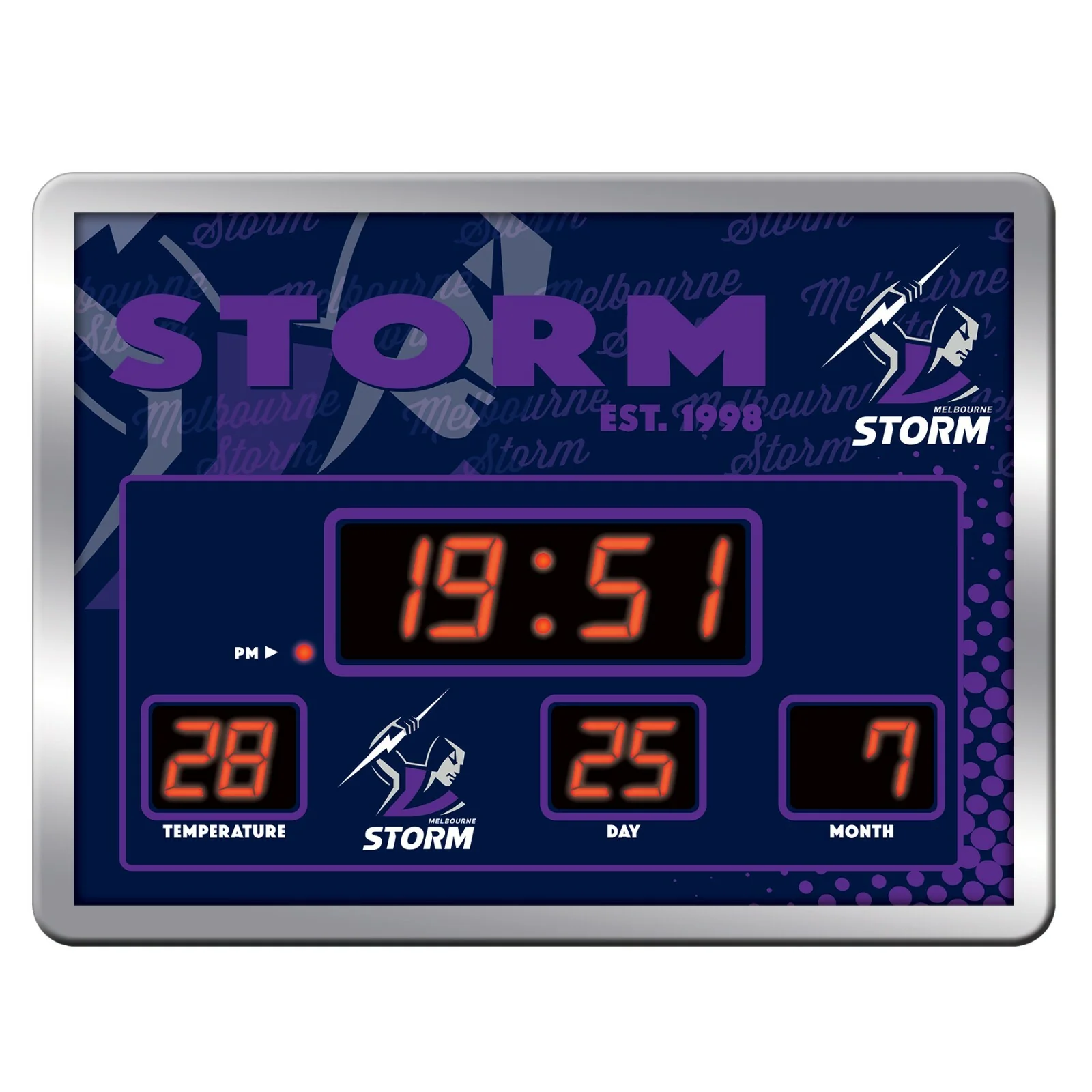 NRL LED Scoreboard Clock - Melbourne Storm - 45x33cm - Time Temp Date - Image 2