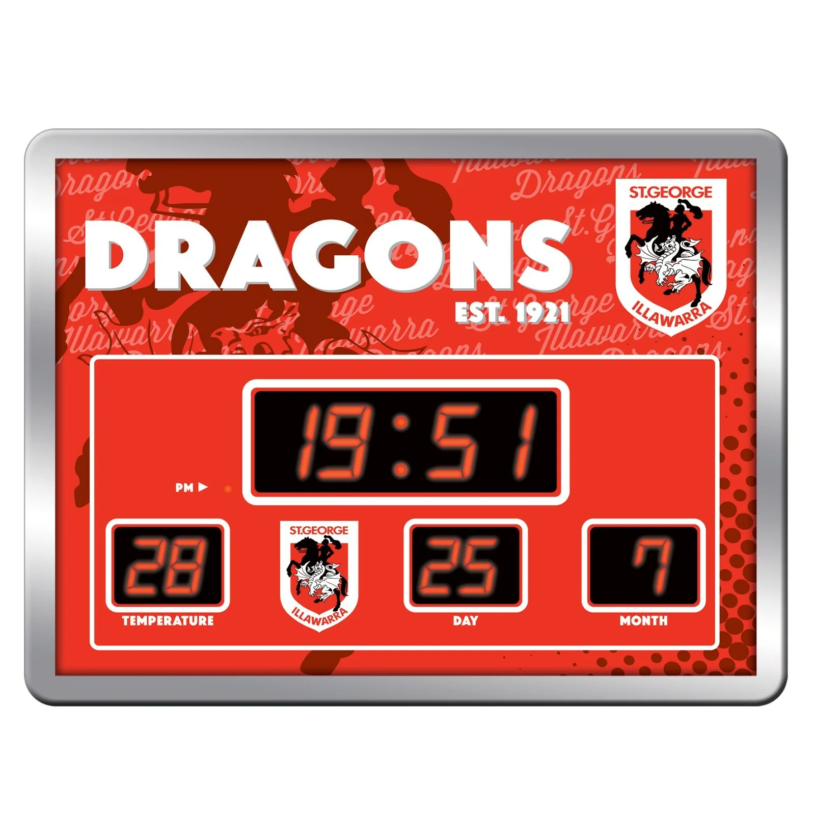 NRL LED Scoreboard Clock - St George Illawarra Dragons 45x33cm - Time Temp Date - Image 2