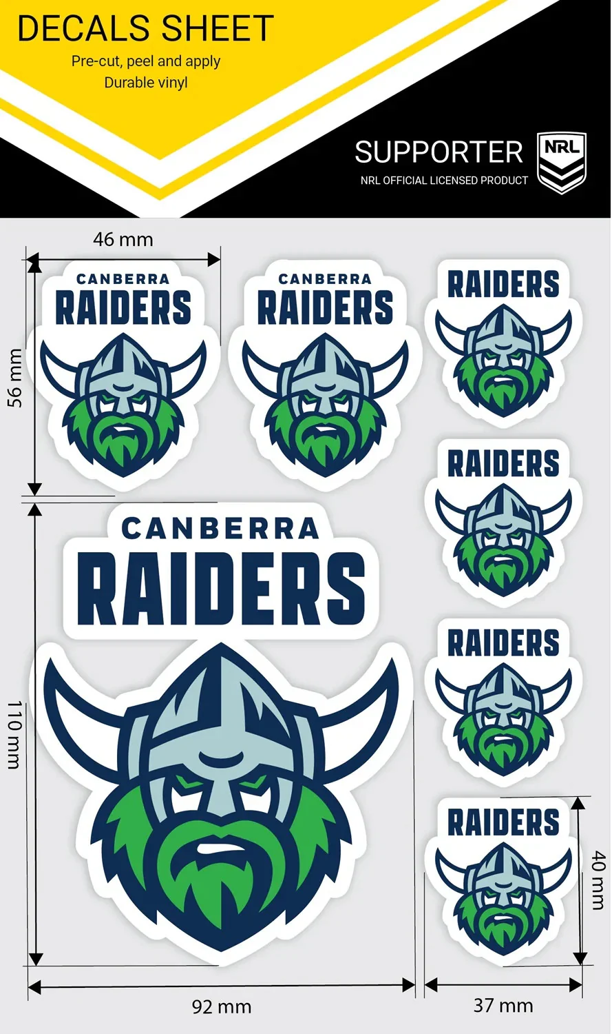 NRL Logo Decal Sheet - Canberra Raiders - Stickers - Sticker - Image 2