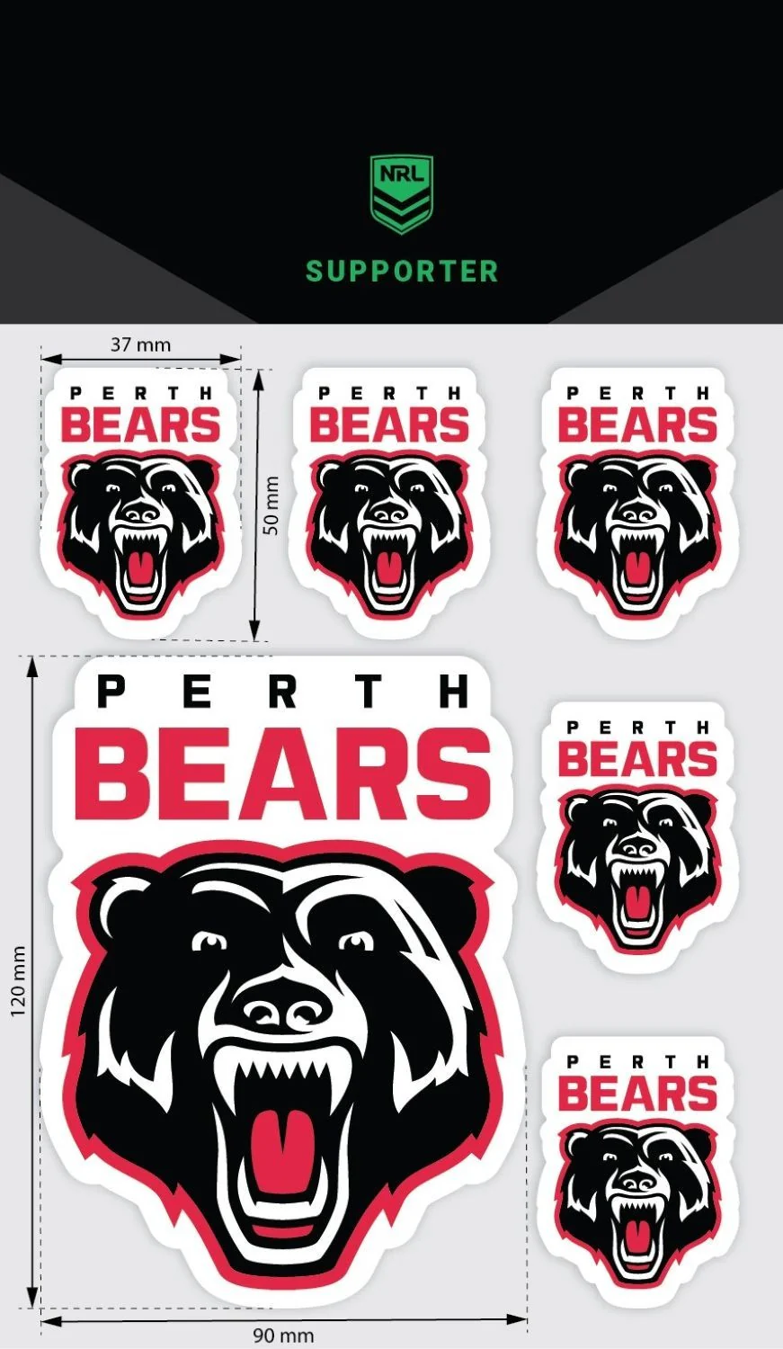 NRL Logo Decal Sheet  Perth Bears  Stickers  Sticker