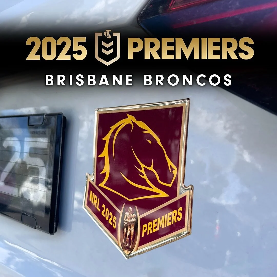 NRL Logo Emblem - 2025 Premiers Brisbane Broncos - Car Supporter Badge