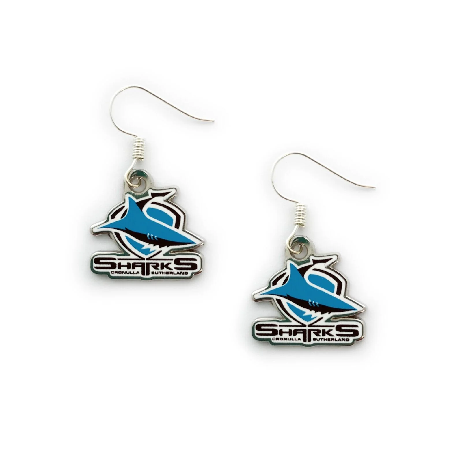 NRL Logo Metal Earrings - Cronulla Sharks - Surgical Steel - Drop Earrings - Image 2