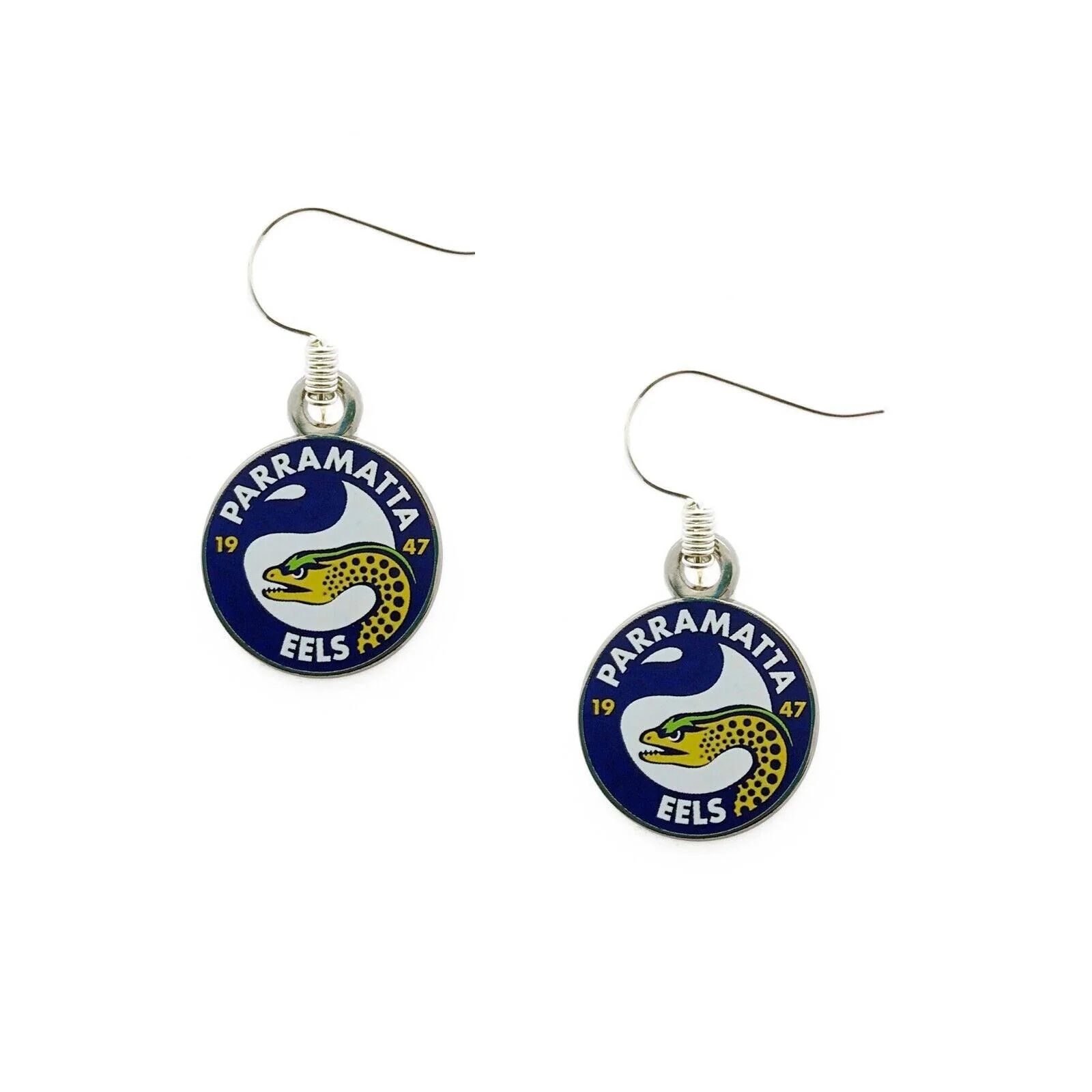 NRL Logo Metal Earrings - Paramatta Eels - Surgical Steel - Drop Earrings - Image 2