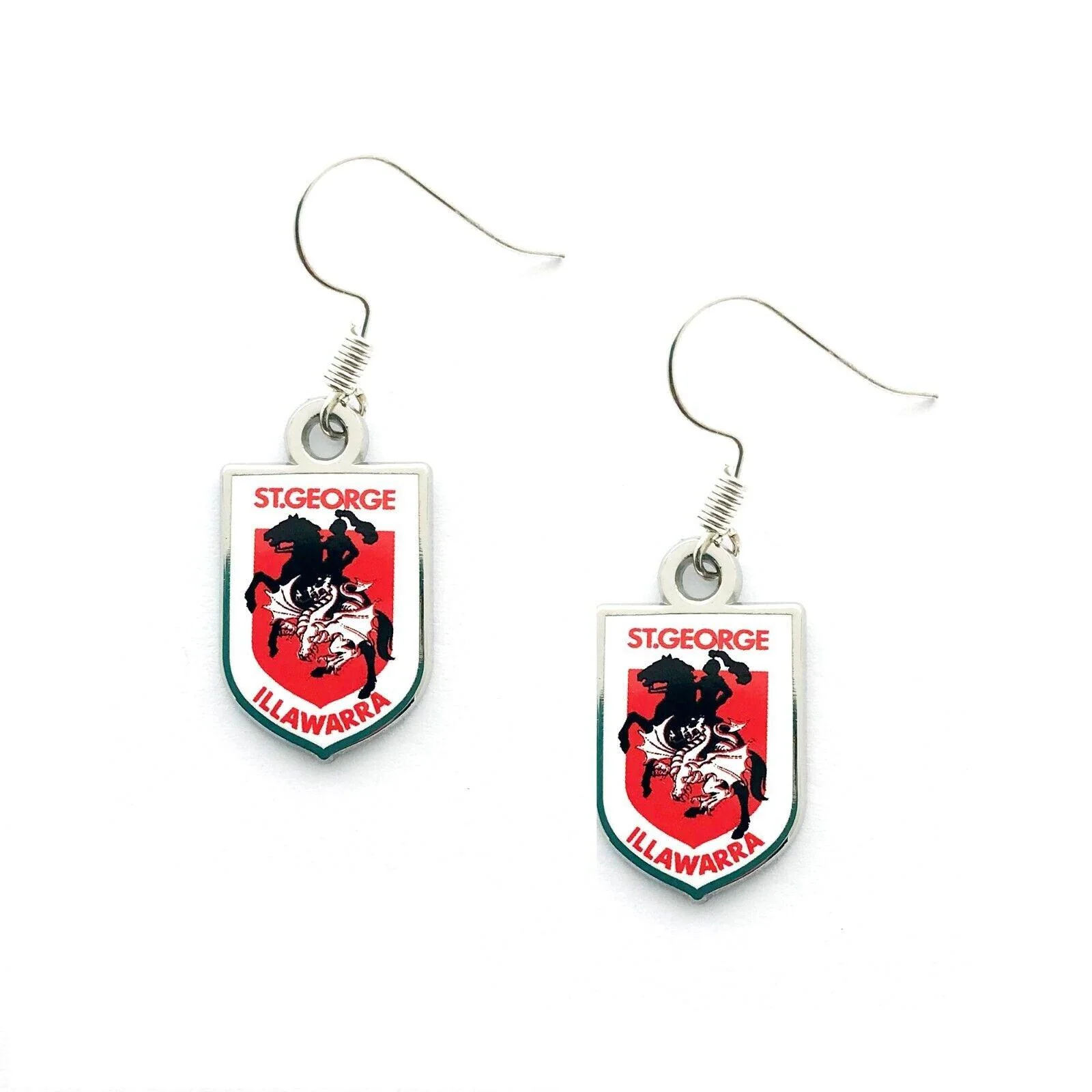 NRL Logo Metal Earrings - St George Illawarra Dragons - Surgical Steel - Drop - Image 2
