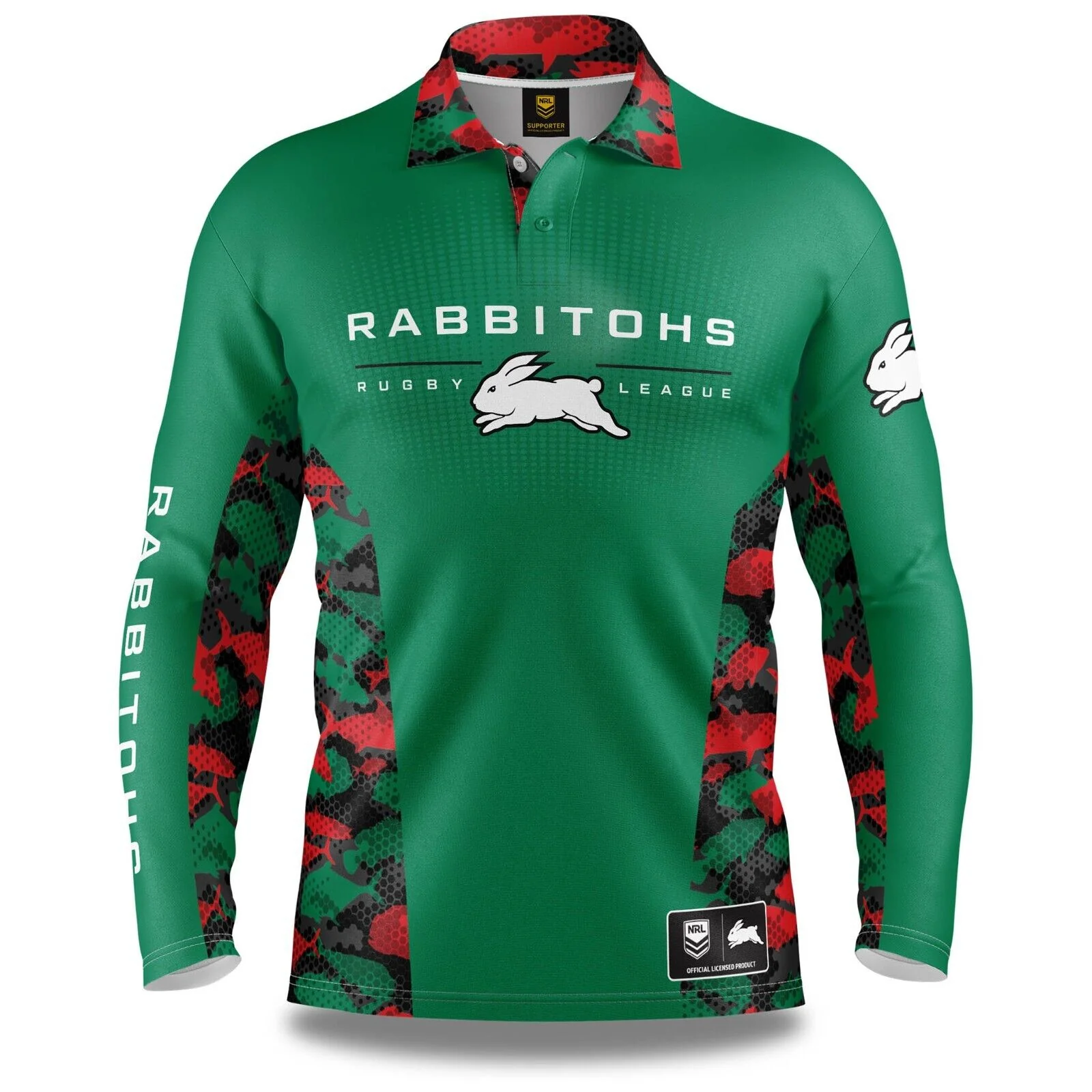 NRL Long Sleeve Reef Runner Fishing Polo Shirt - South Sydney Rabbitohs - Adult - Image 2